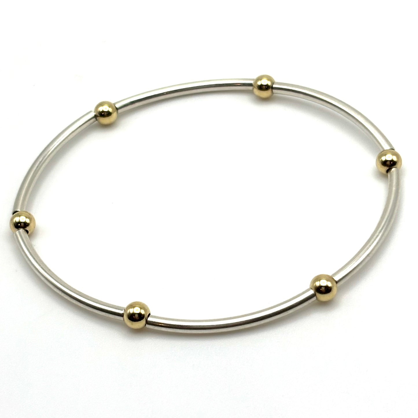 Mixed Metal Beaded Bangle w/ 4mm Gold Bead