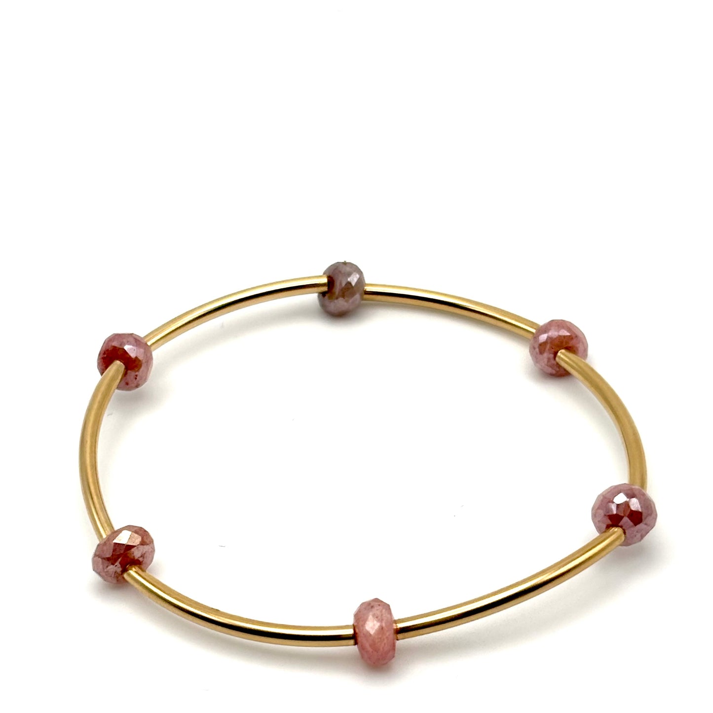 Gold Filled Stretchy Bangle w/ Peach Moonstone Bracelet