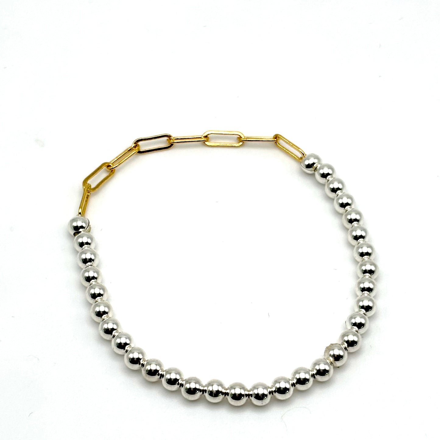 4mm Sterling Silver Bead/ Gold Paperclip Bracelet