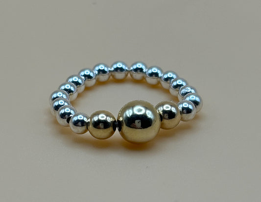 6mm Gold Filled w/ 3mm Sterling Silver Beaded Ring