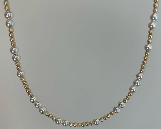 5mm Sterling Silver / 3mm Gold Beaded Necklace