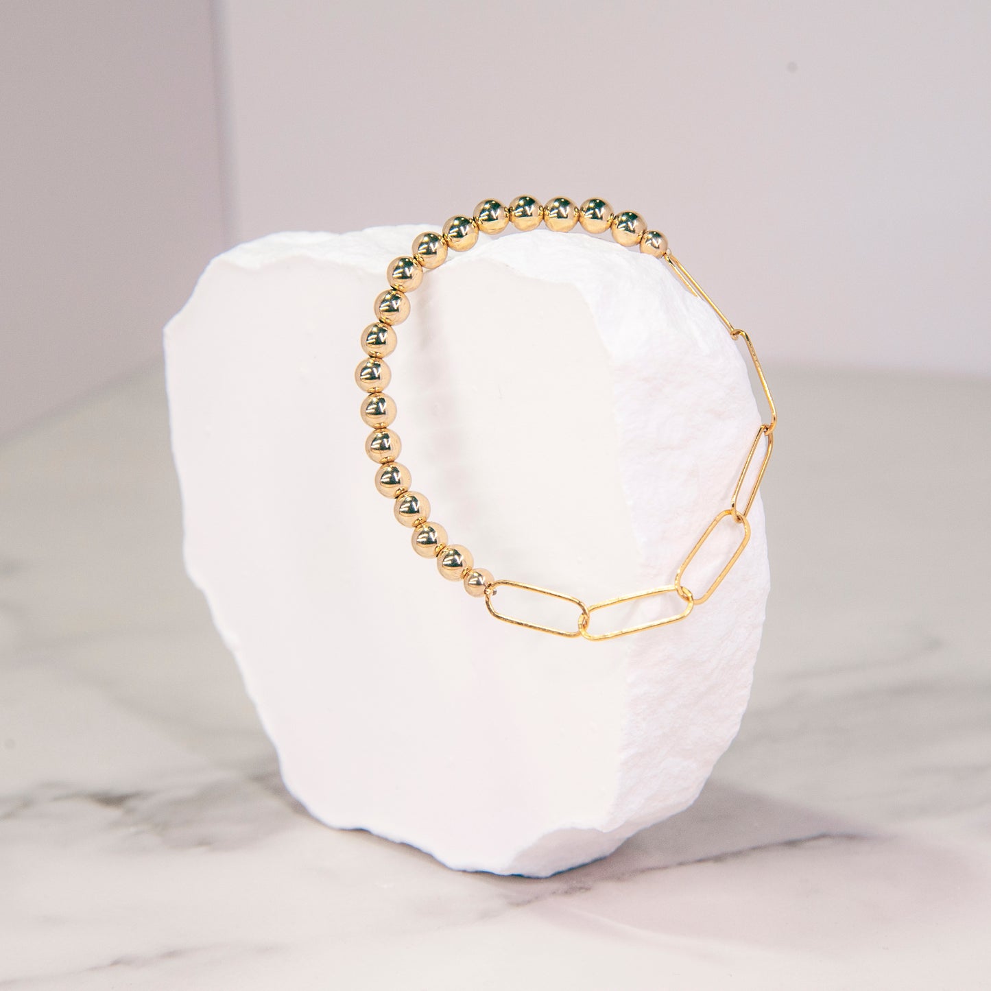 5mm Gold Filled Bead/ Paperclip Bracelet