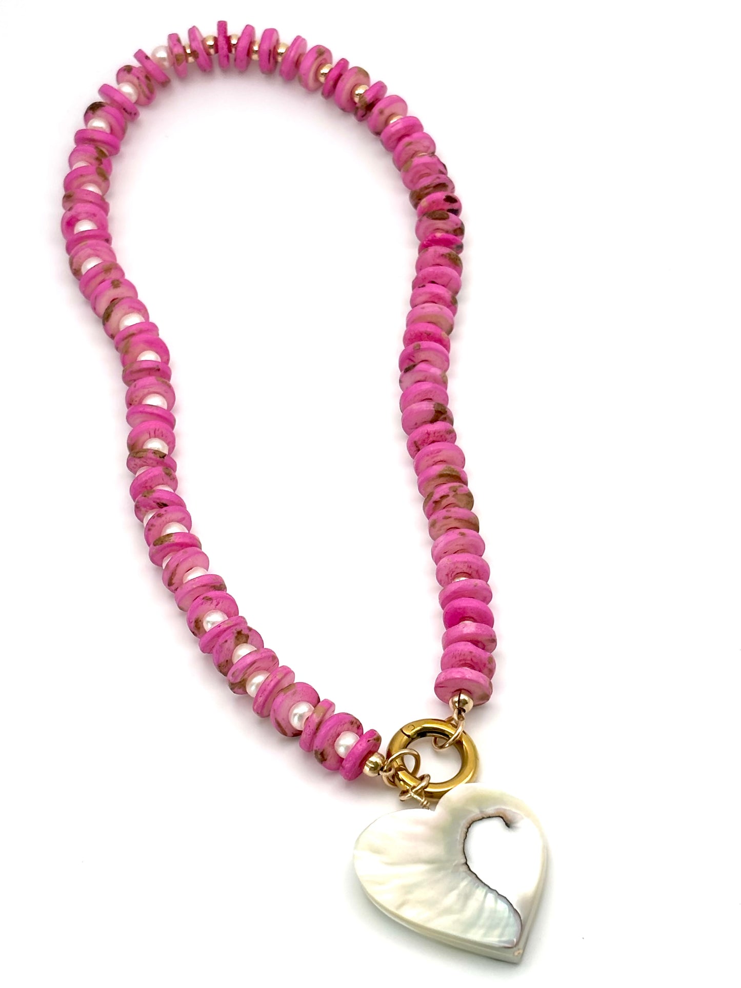 Pink Tourmaline w/ Pearl and Gold Carabiner Necklace (Heart not included)