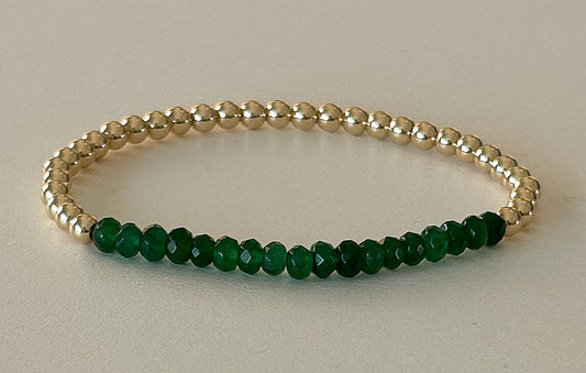 Gold Beaded Bracelet w/ Emerald