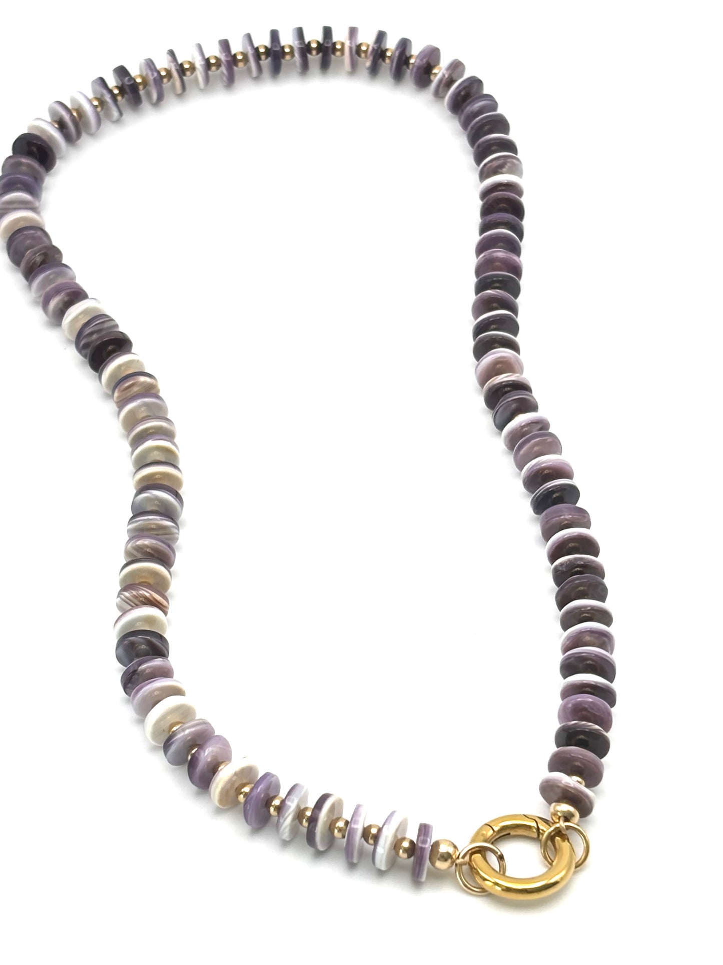 Wampum Shell w/ Gold Bead Carabiner Necklace (Heart not included)