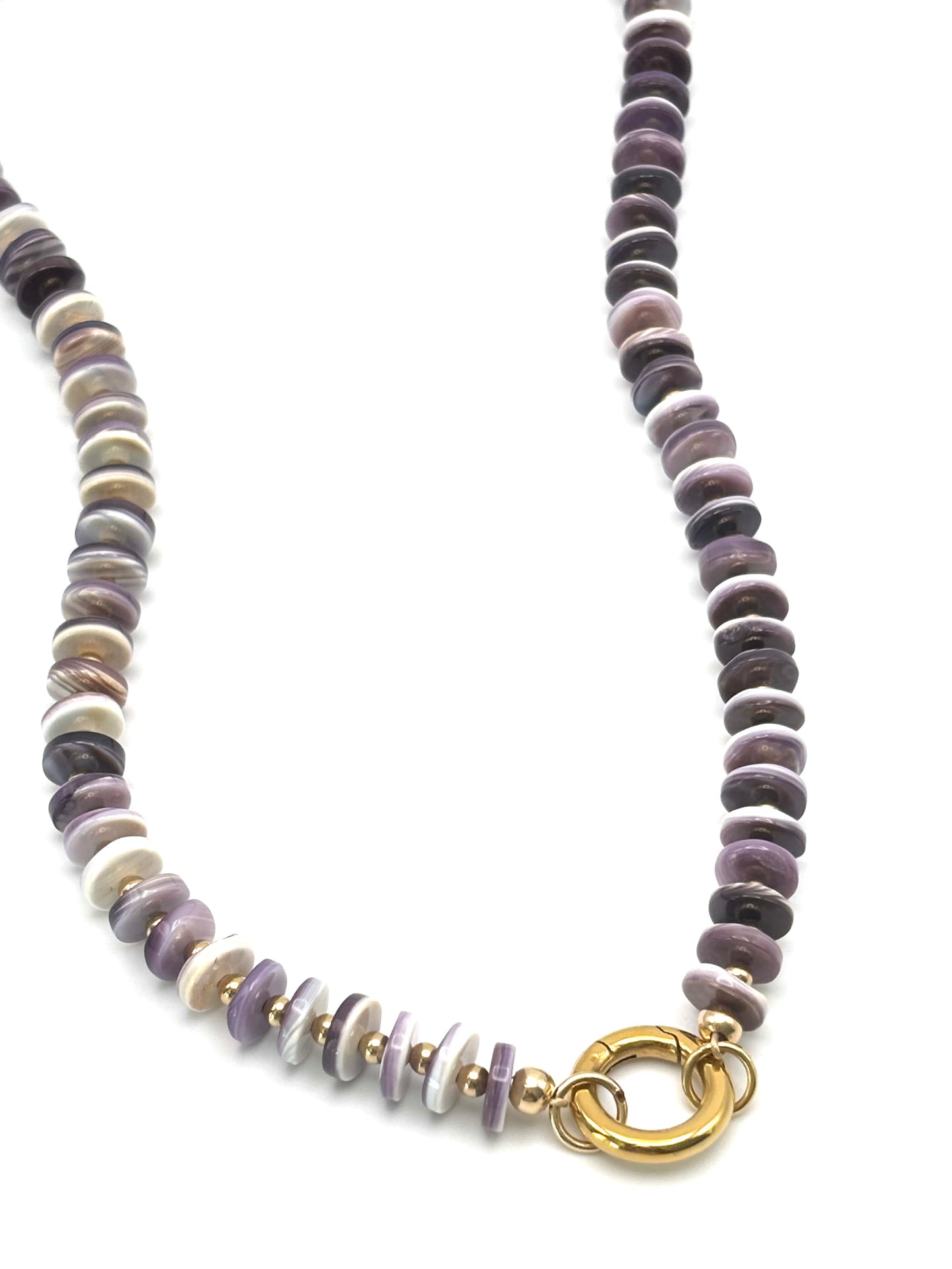 Wampum Shell w/ Gold Bead Carabiner Necklace (Heart not included)