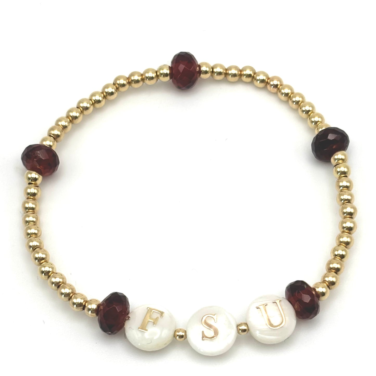 FSU - Gold / 6mm Genuine Garnet Bracelet