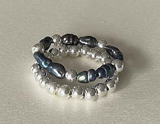 Sterling Silver / FW Pearl Ring Set