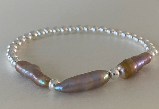 Sterling Silver Beaded Bracelet w/ Freshwater Pearl