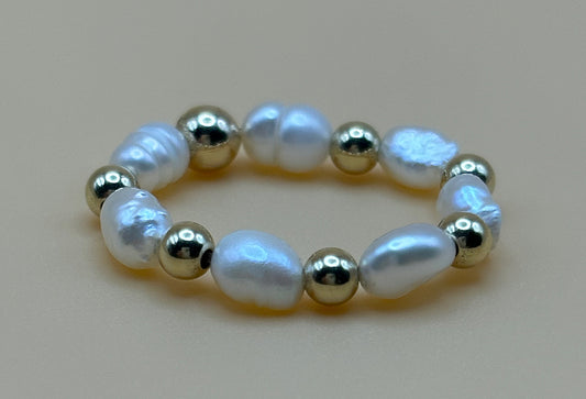 Freshwater Pearl Ring w/ Gold Beads