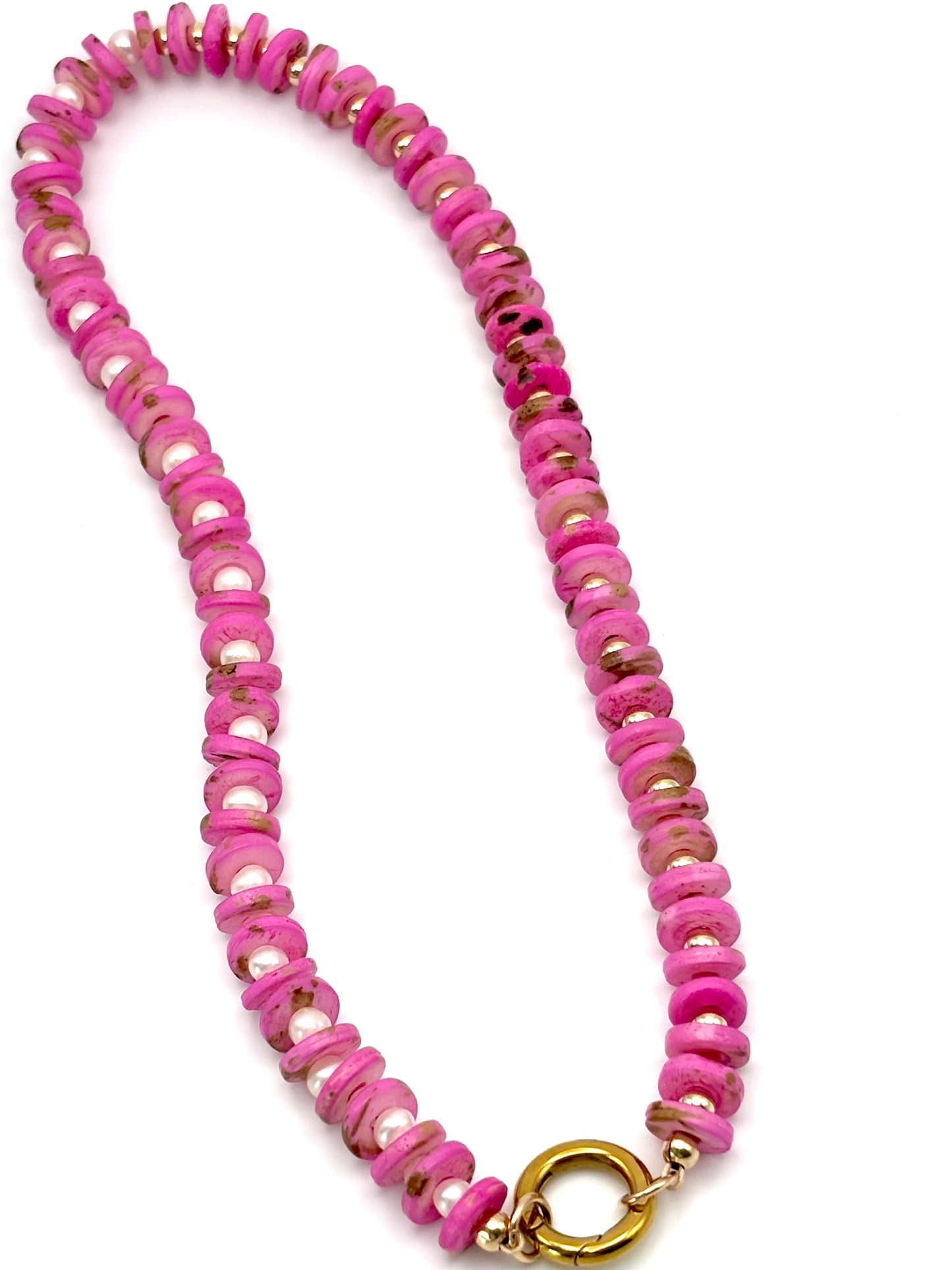 Pink Tourmaline w/ Pearl and Gold Carabiner Necklace (Heart not included)