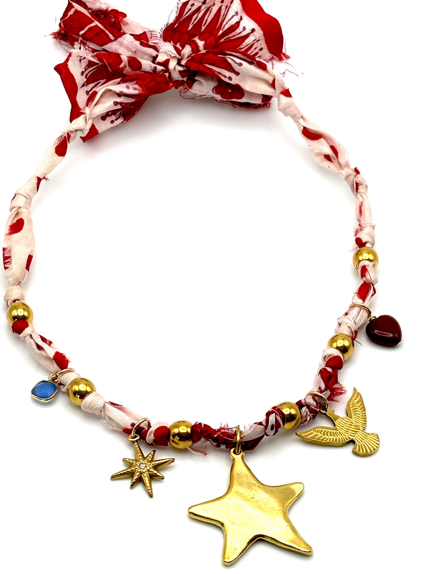 Vintage Scarf Charm Necklace -4th of July!