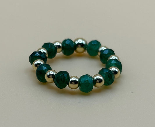 Green Quartz w/ 3mm Gold Filled Beaded Ring