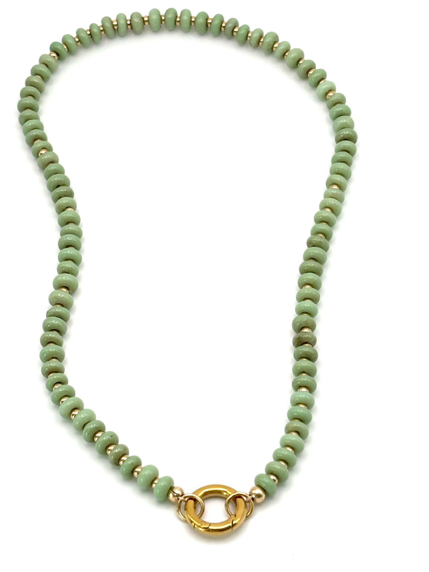 Turquoise Green Glass and Gold Bead Carabiner Necklace (Charm not included)