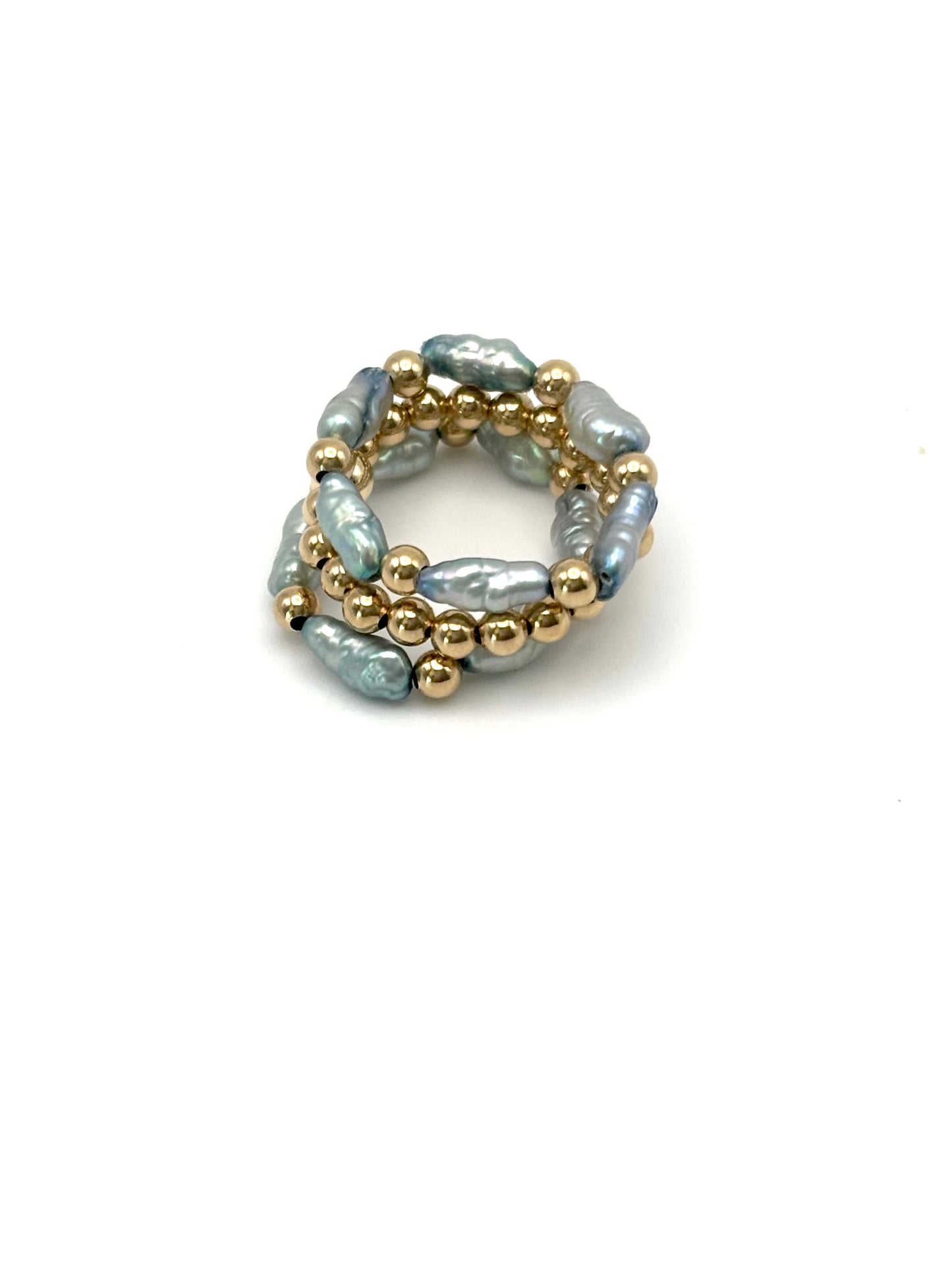 Vintage Pearl Ring Stack (Blue/Grey)