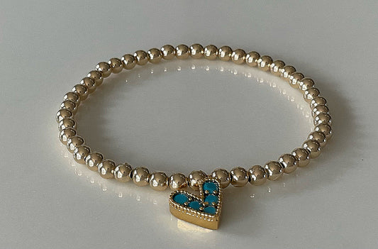 Gold Beaded Bracelet w/ Heart Charm