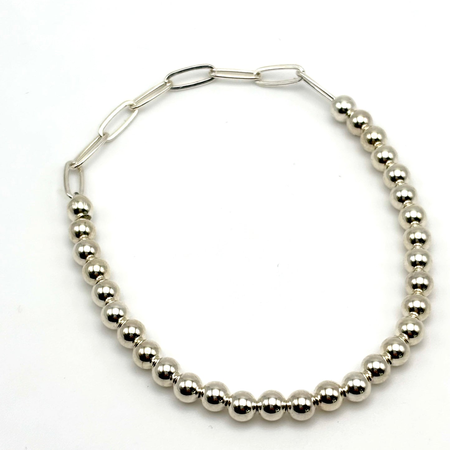 4mm Sterling Silver Bead/Sterling Silver Paperclip Bracelet