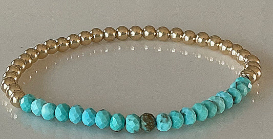 4mm Gold Beaded Bracelet w/ Turquoise