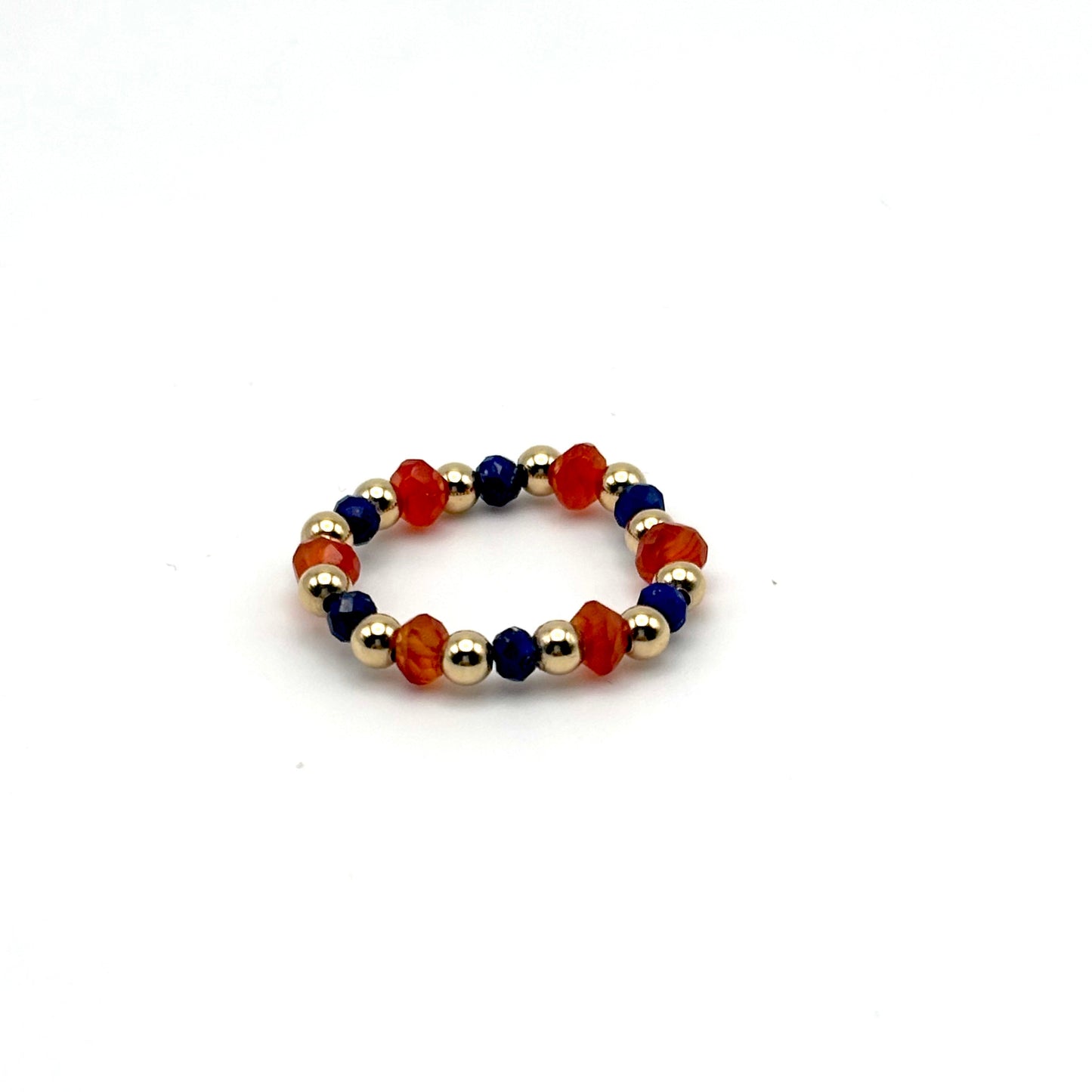 Orange / Blue and Gold Filled Beaded Ring