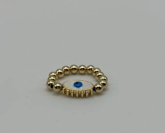 Gold Beaded w/ Evil Eye Ring