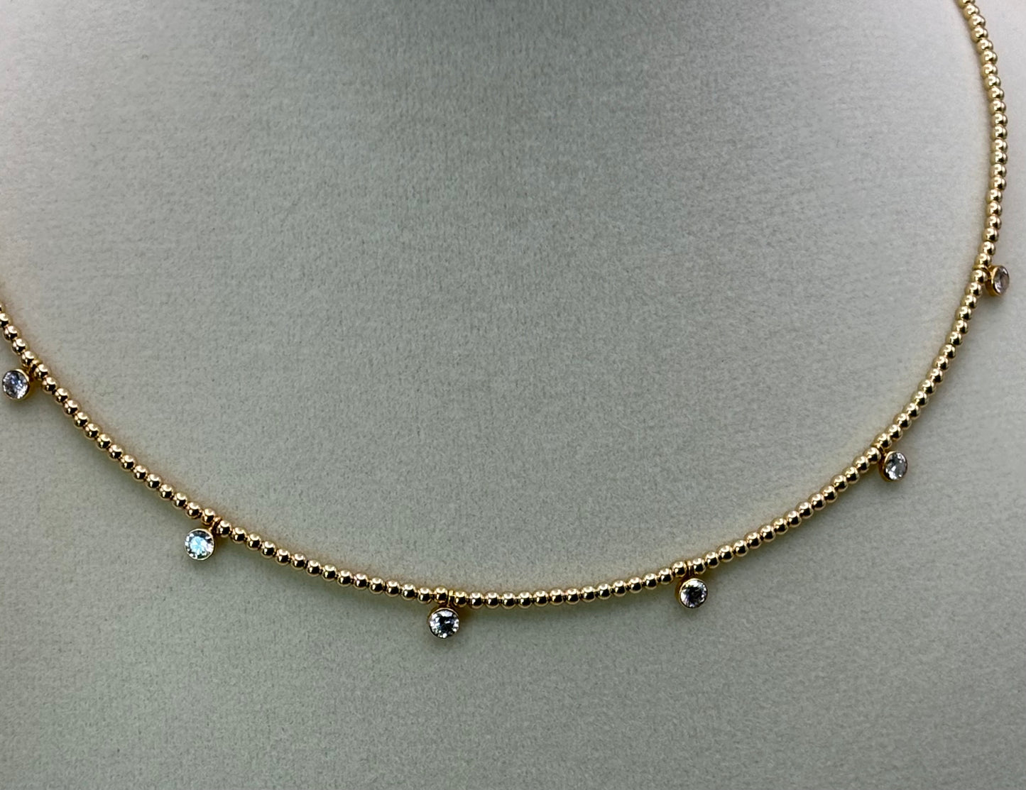 2mm G/F Beaded Necklace w/ Tiny Bezels