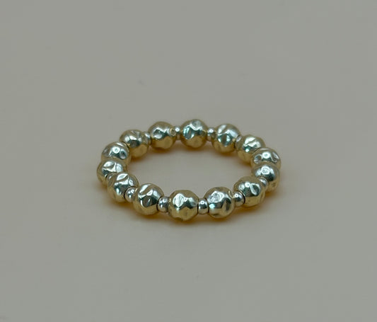 Gold Hammered Beaded Ring