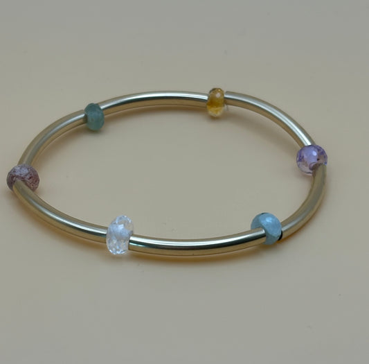 Gold Filled Stretchy Bangle with Gemstones