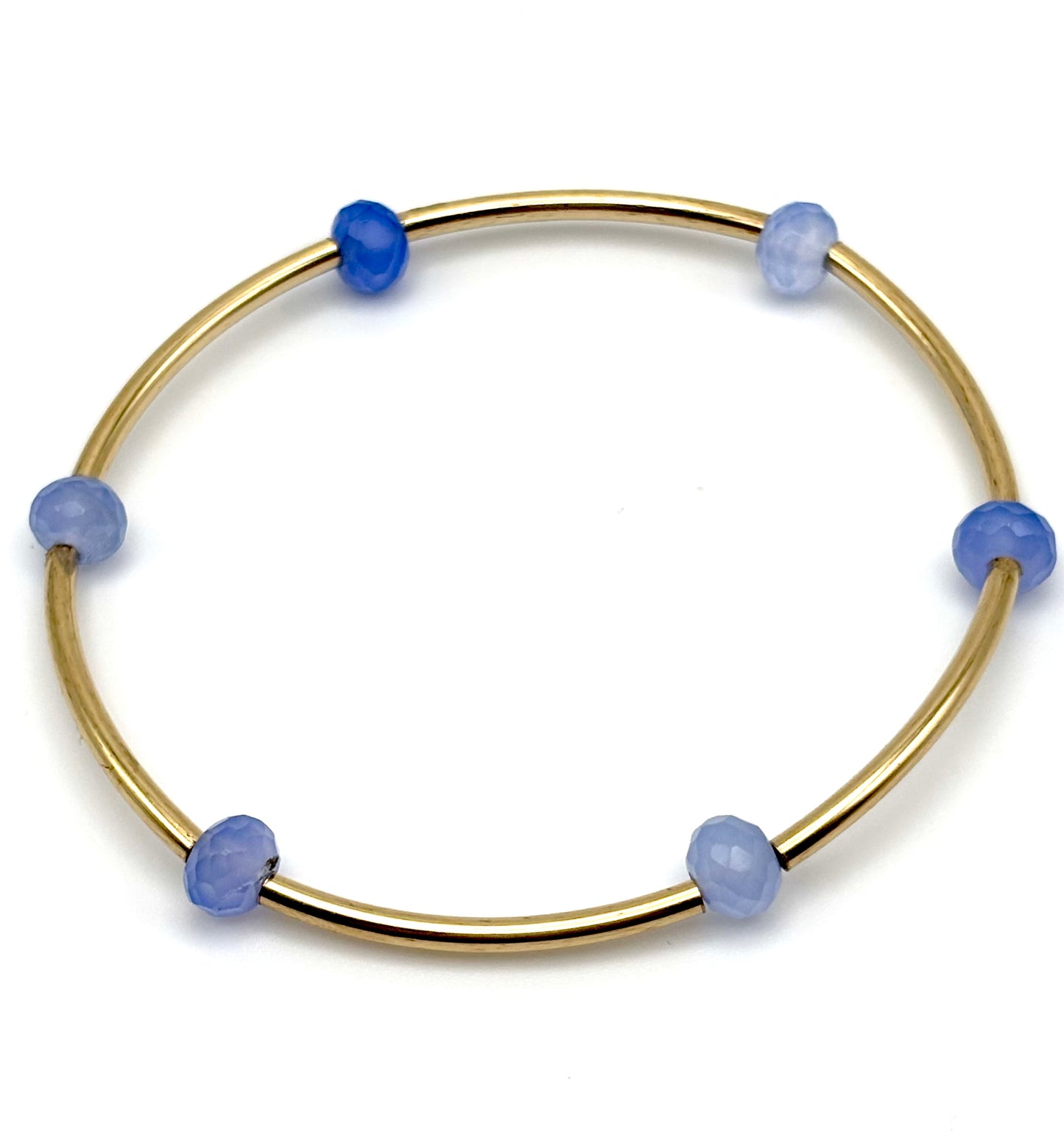 Gold Filled Stretchy Bangle w/ Blue Chalcedony