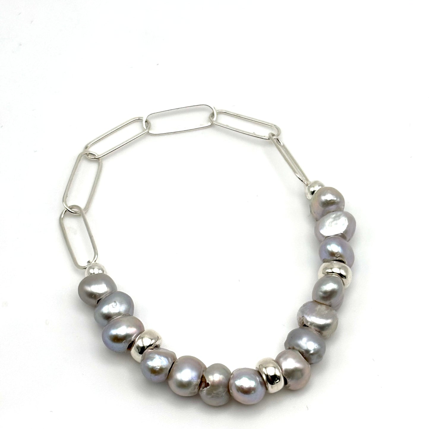 FW Silver Pearl / Sterling Silver Paperclip Bracelet