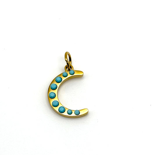 Gold Turquoise Stone Moon Charm