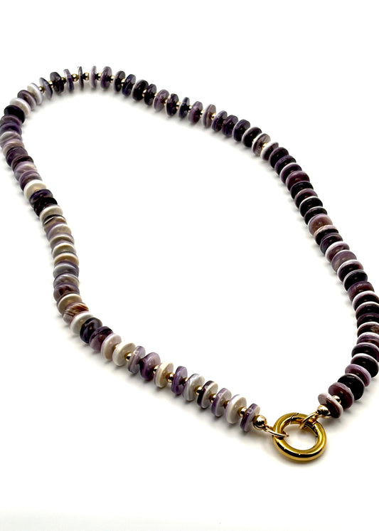 Wampum Shell/ Gold w/ Carabiner Necklace