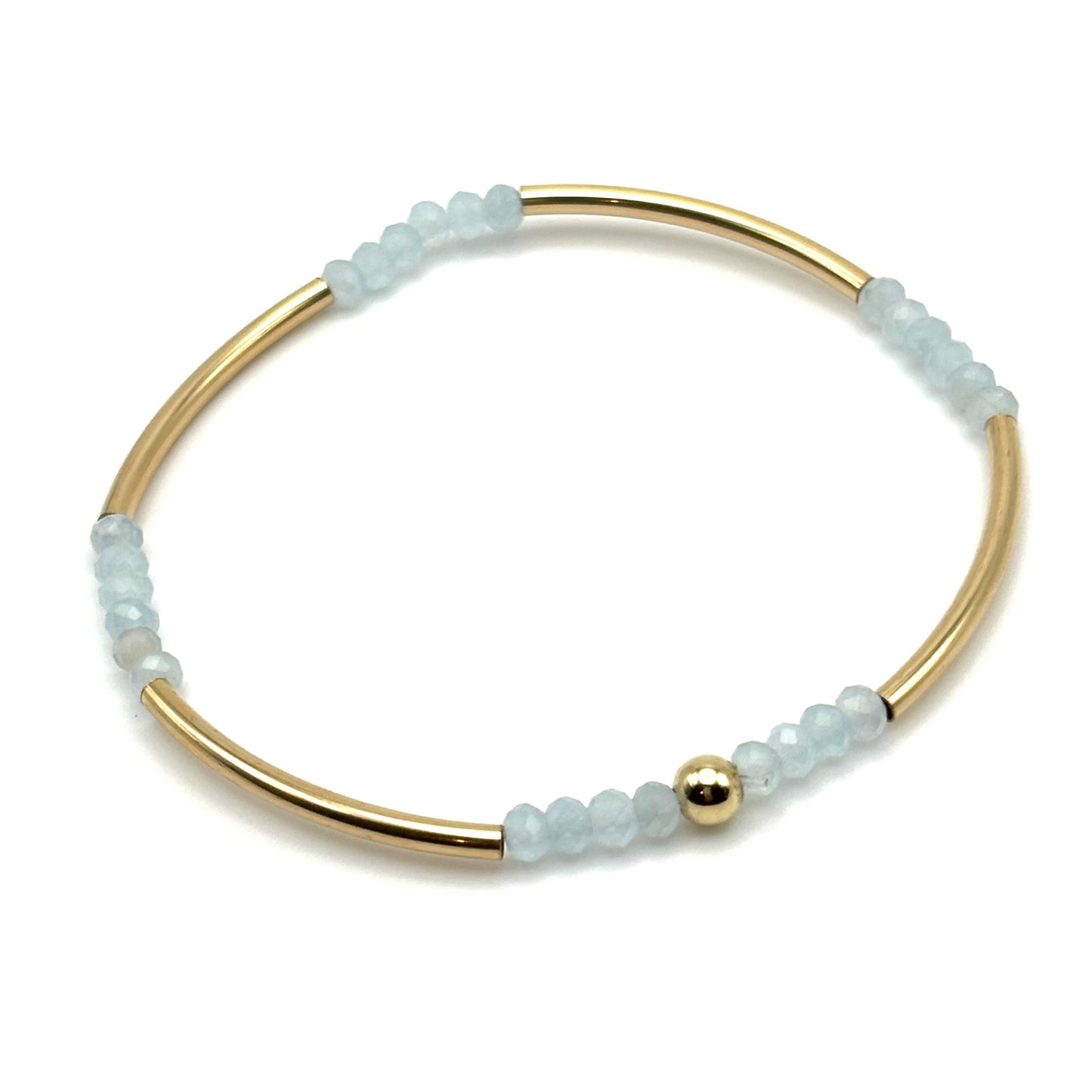 Dainty Gold Filled w/ Aquamarine Stretchy Bangle