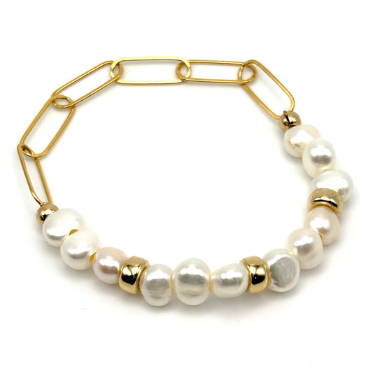 FW Pearl and Gold FIlled Paperclip Chain Bracelet