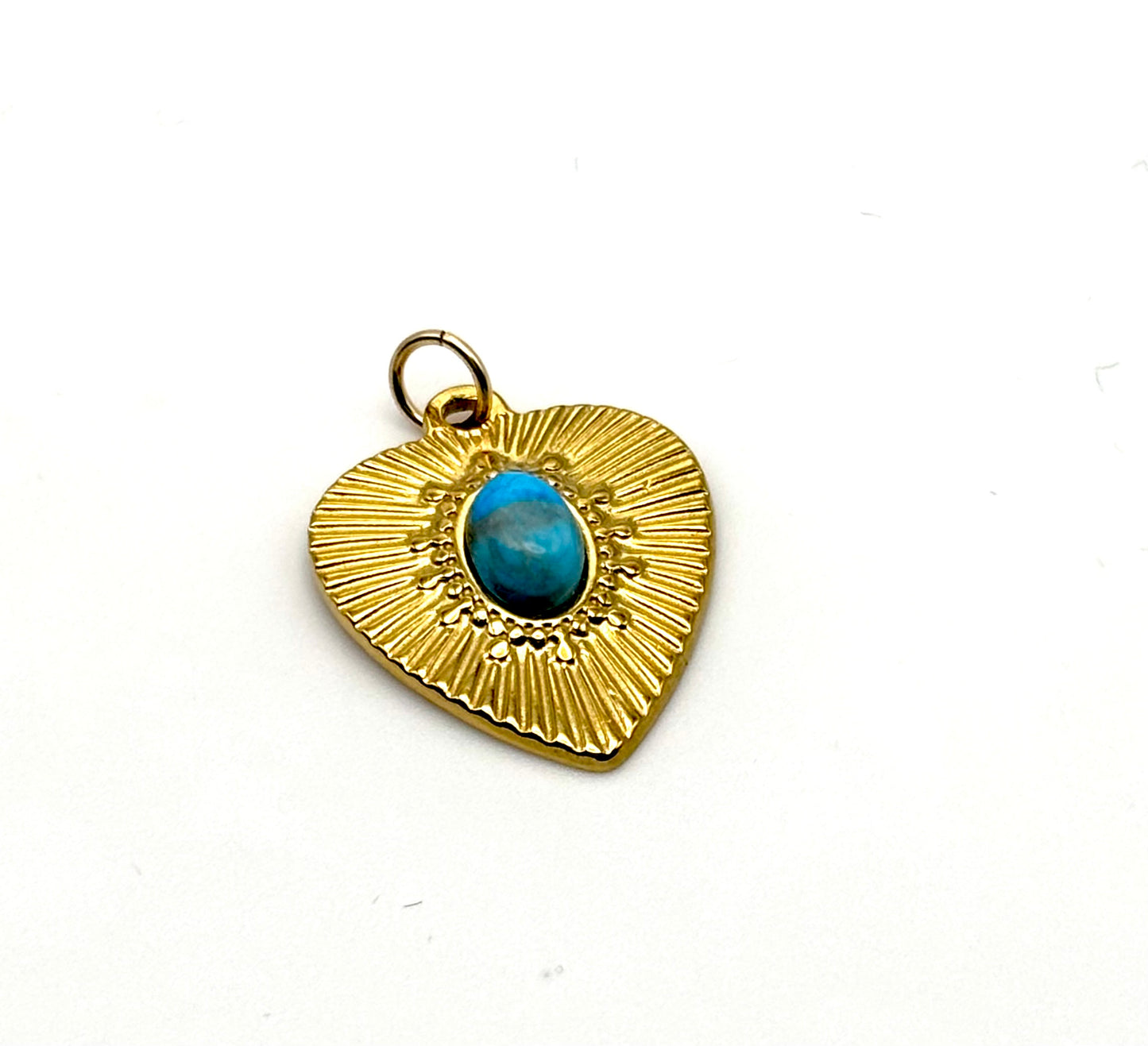 Gold Sunburst Heart Semi Precious Stone Charm