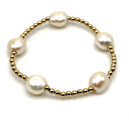 3mm Gold Beaded/ Large Baroque Pearl Bracelet