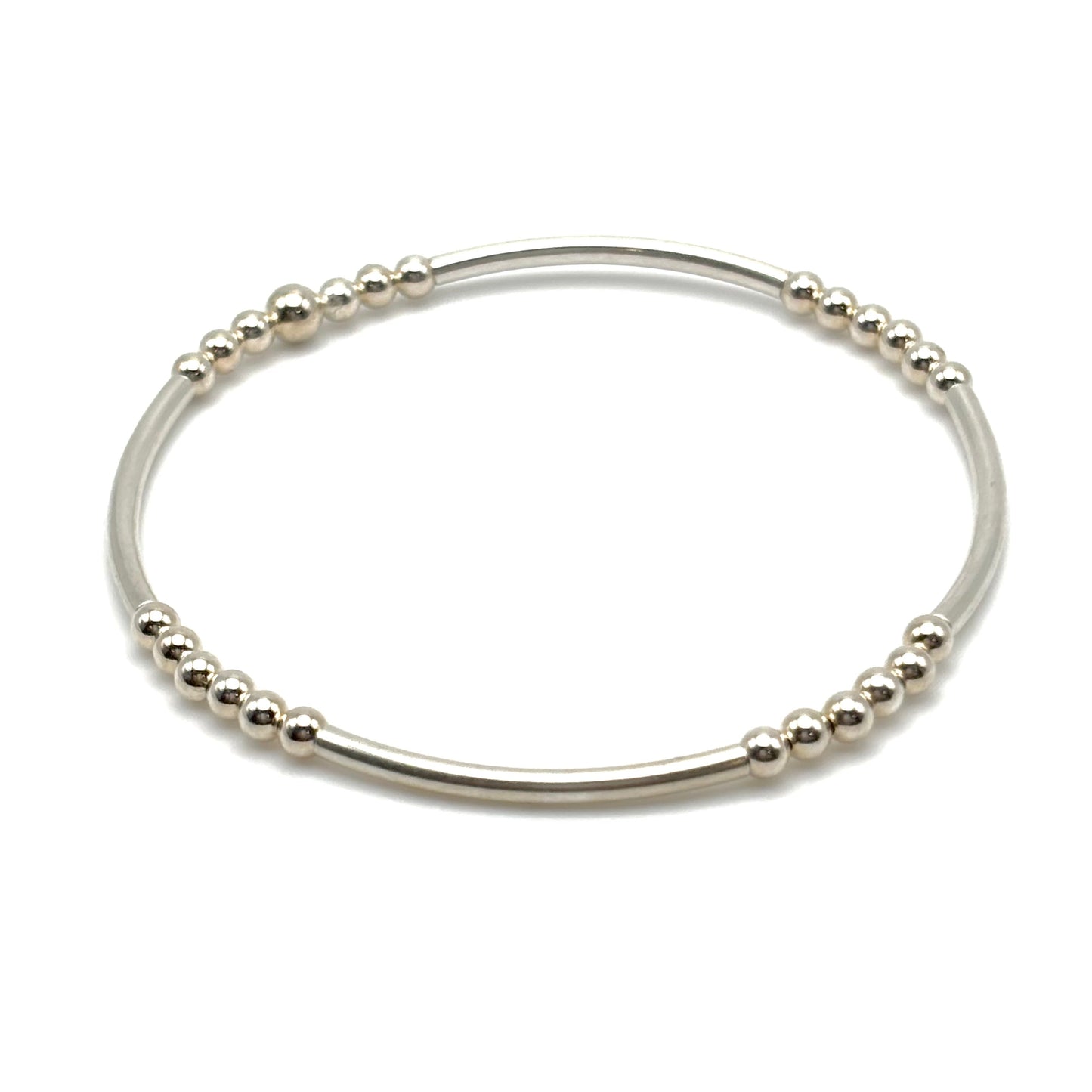 Dainty Sterling Silver Bangle w/ 3mm Silver Beads