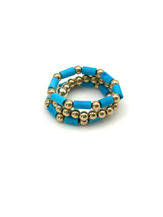 Blue Afghan Turquoise/Gold Ring Stack