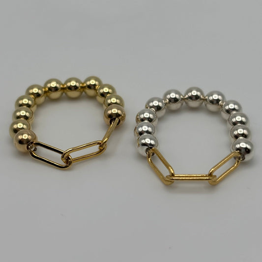 4mm Gold Bead/ Paperclip Chain Ring