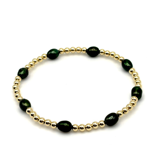 3mm Gold Filled Beaded Ring w/ Emerald FW Pearls