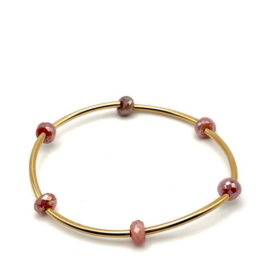 Gold Filled Stretchy Bangle w/ Peach Moonstone Bracelet