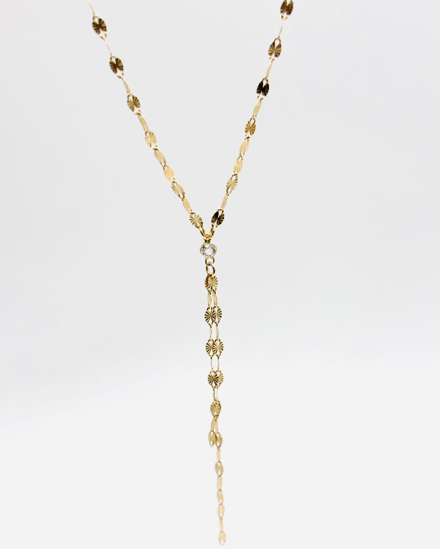 14K Gold Lariat w/ White Topaz (PRE-ORDER)