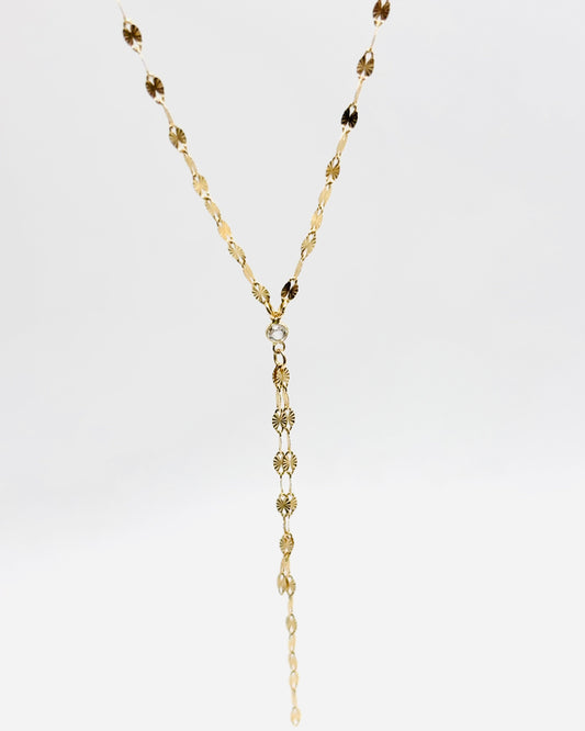 14K Gold Lariat w/ White Topaz (PRE-ORDER)