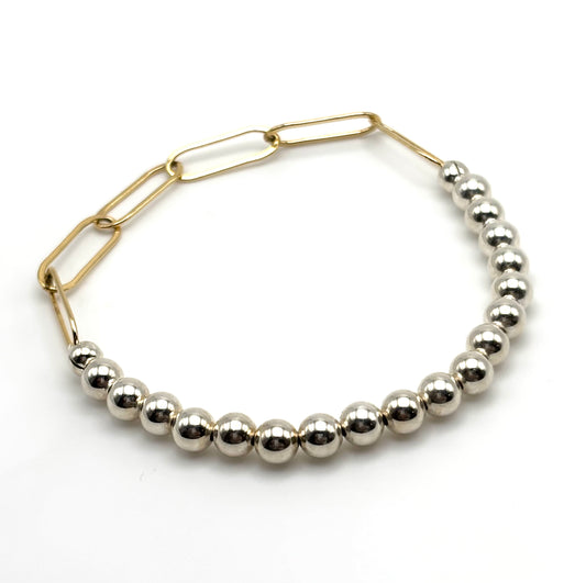 5mm Sterling Silver Beads w/ Gold Filled Paperclip Chain Bracelet