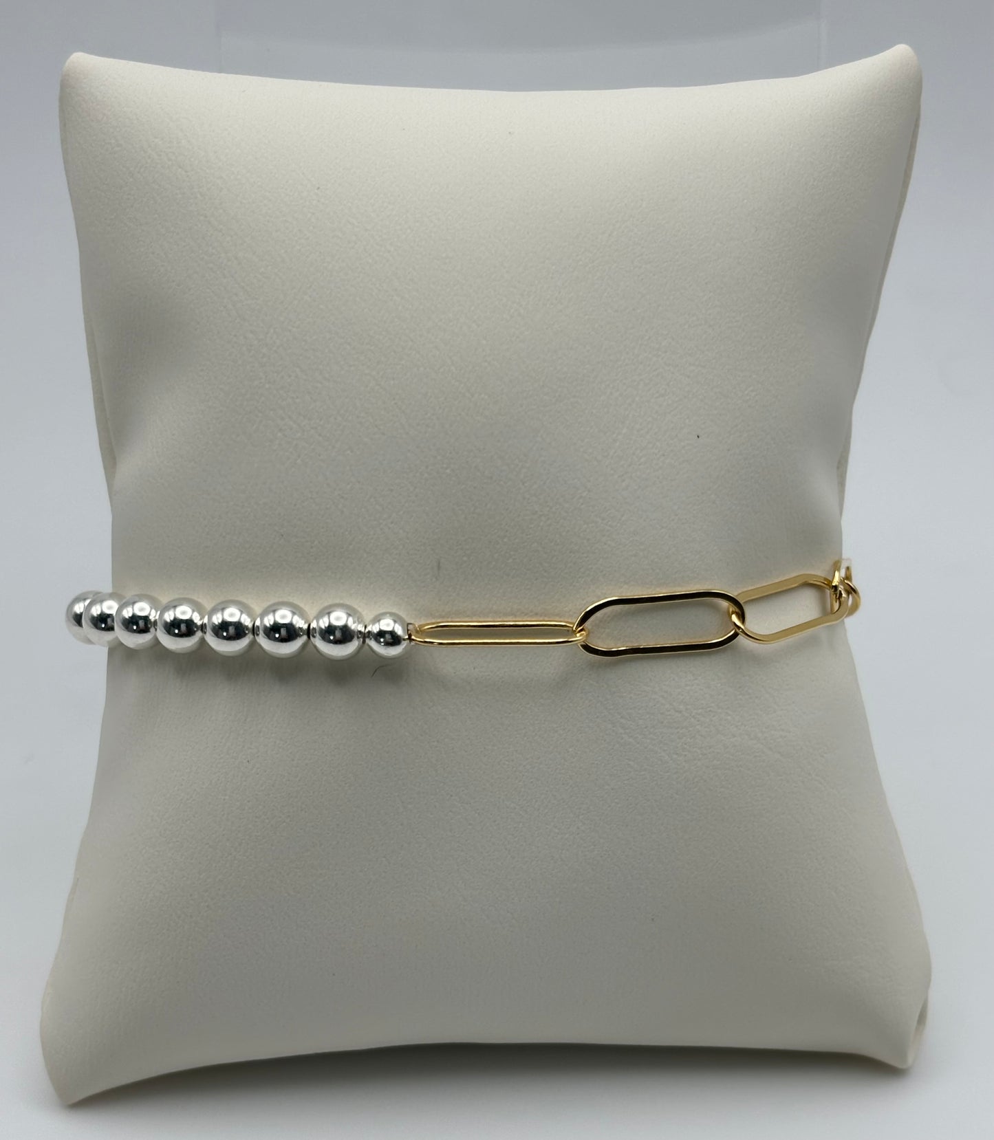 5mm Sterling Silver Beads w/ Gold Filled Paperclip Chain Bracelet