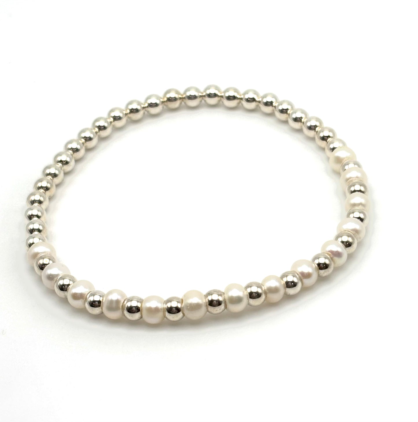 4mm Sterling Silver / Pearl Mix Beaded Bracelet