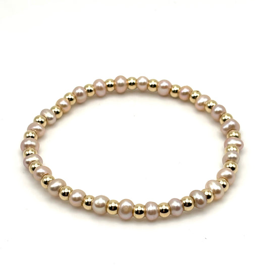 4mm Gold Bead/ Petal Pearl Beaded Bracelet