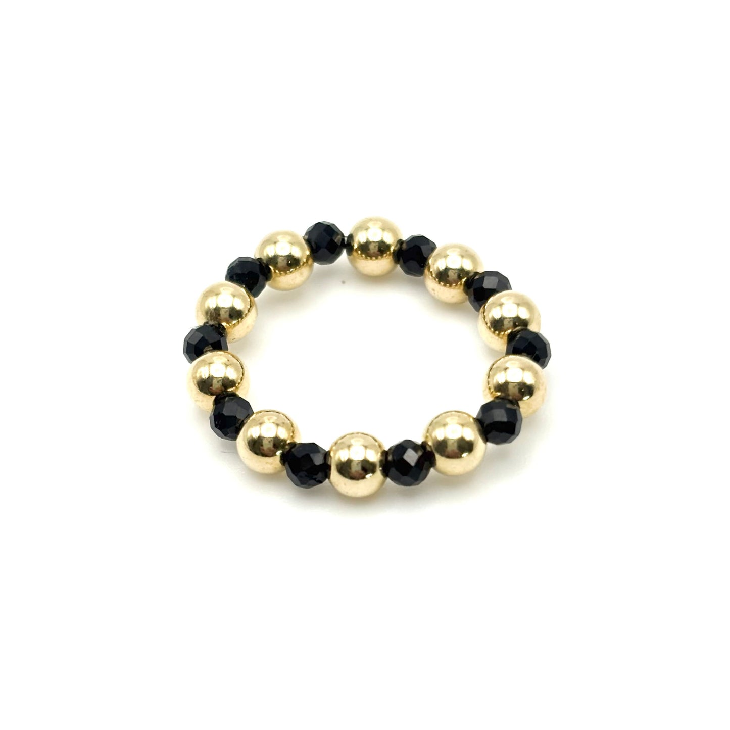 Black Spinel w/ 4mm Gold Filled Beaded RIng