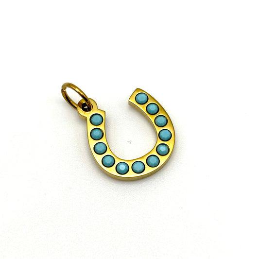 Gold Turquoise Stone Horseshoe Charm