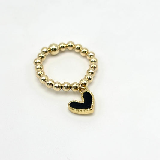 Gold Filled Beaded Ring w/ Black Heart Charm