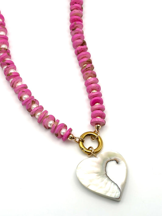 Pink Tourmaline w/ Pearl and Gold  Carabiner Necklace (Heart not included)